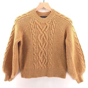 Ann Taylor Womens Sweater M Camel Cable Honeycomb Knit Balloon Sleeve Raglan